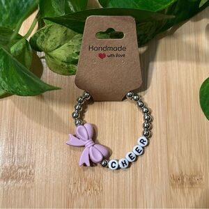 Silver Kids’ Stretchy‎ Beaded Cheer Bracelet | Handmade | Silicone Bow 📣✨